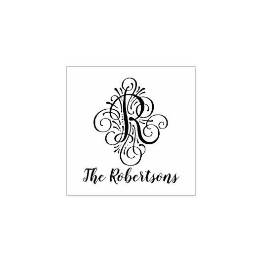 Letter R Initiaal Elegant Flourish Monogram Name Rubberstempel (Afrduk)