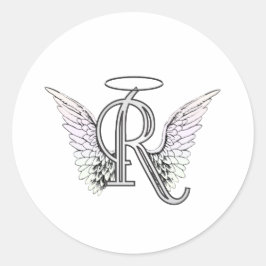 Letter R Initiaal Monogram met Angel Wings & Halo Ronde Sticker