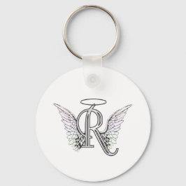 Letter R Initiaal Monogram met Angel Wings & Halo Sleutelhanger