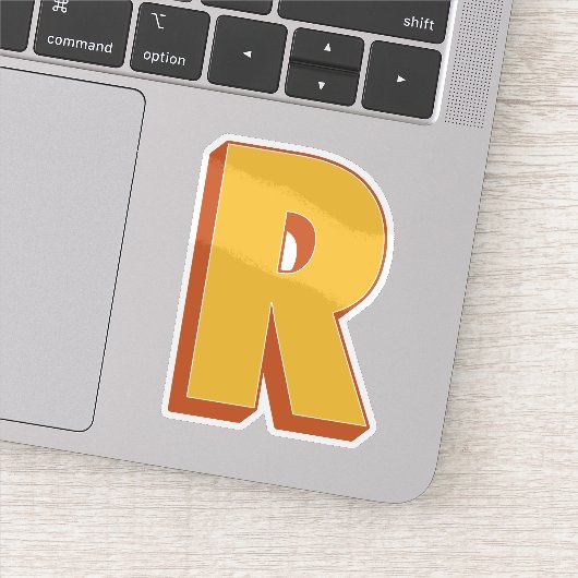 Letter R Monogram, Bold 3D Type Font Initial  Sticker (Detail)
