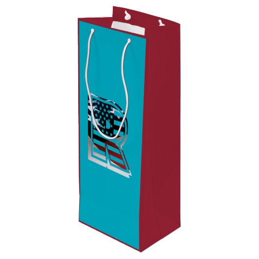 Letter R Monogram USA vlag Wijn Cadeautas (Achterkant Gekanteld)