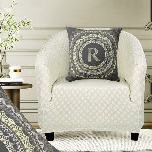 Letter R Monogram Vintage Symmetrisch Patroon Kussen