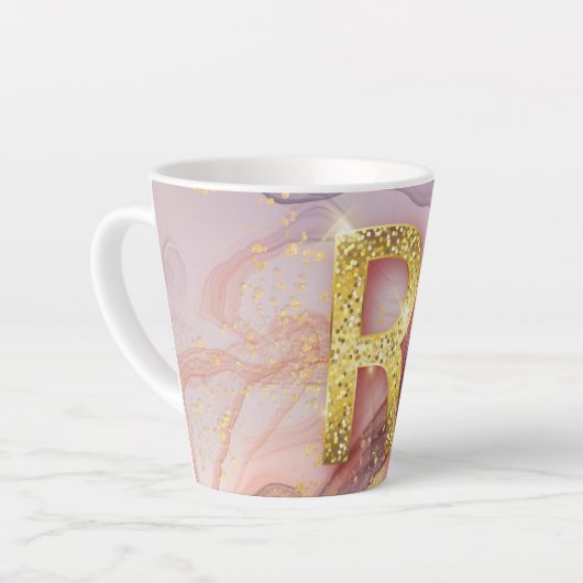 Letter R Mooie Meisjesachtige RozeGoud Glitter Roz Latte Mok (Linkerhoek)