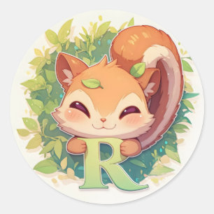 Letter R Schattig Eekhoorn Ronde Sticker