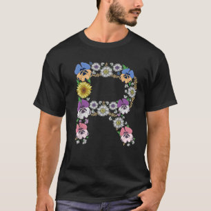 Letter R Schattige Initiaal Monogram Bloemenalfabe T-shirt