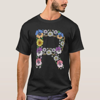 Letter R Schattige Initiaal Monogram Bloemenalfabe T-shirt