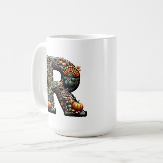 Letter R Thanksgiving style turkey Koffiemok (Voorkant links)