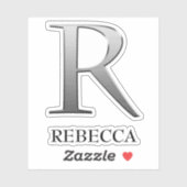 Letter R Two-Tone Silver Grey en Name Sticker (Vel)