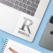 Letter R Two-Tone Silver Grey en Name Sticker (Laptop met iPhone)