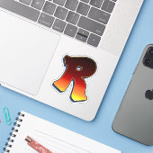Letter R - vlammen Sticker (Laptop met iPhone)