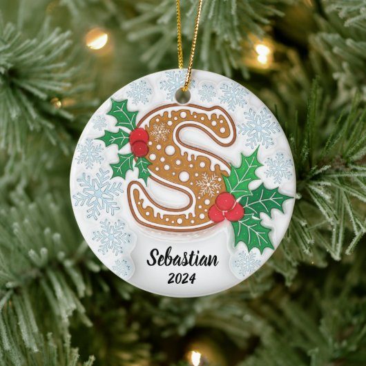 Letter S Aangepaste naam Monogram Kerstmis Keramisch Ornament (Boom)