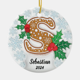 Letter S Aangepaste naam Monogram Kerstmis Keramisch Ornament