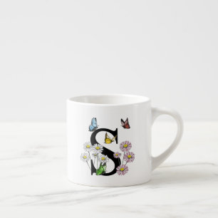 Letter S Bloem Vlinder Monogram Initiaal Espresso Kop