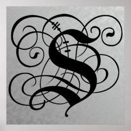 Letter S, Gothic Monogram Black Poster