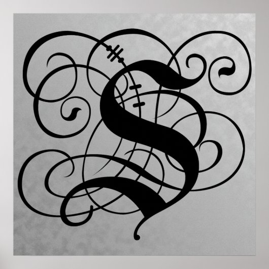 Letter S, Gothic Monogram Black Poster (Voorkant)