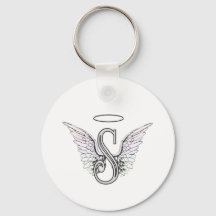 Letter S Initiaal Monogram met Angel Wings & Halo