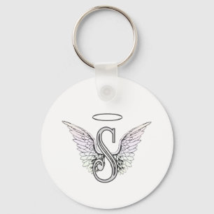 Letter S Initiaal Monogram met Angel Wings & Halo Sleutelhanger