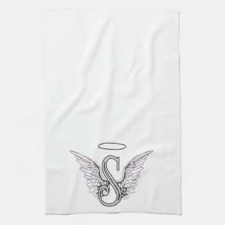 Letter S Initiaal Monogram met Angel Wings & Halo Theedoek