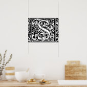 Letter S Medieval Monogram  Initiaal Poster (Keuken)