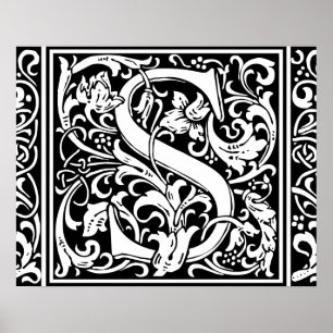 Letter S Medieval Monogram  Initiaal Poster