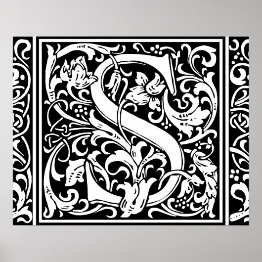 Letter S Medieval Monogram  Initiaal Poster (Voorkant)