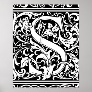Letter S Medieval Monogram Initiaal Poster
