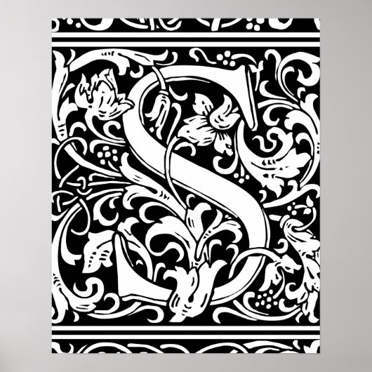 Letter S Medieval Monogram Initiaal Poster (Voorkant)