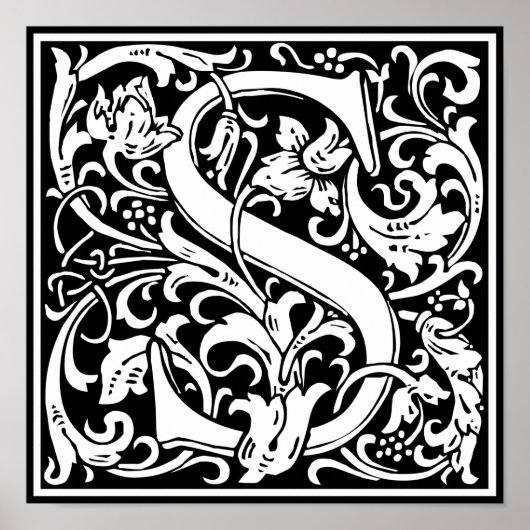 Letter S Medieval Monogram  Initiaal Poster (Voorkant)