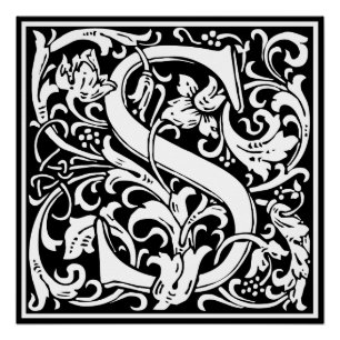 Letter S Middeleeuwse Monogram Art Nouveau Perfect Poster