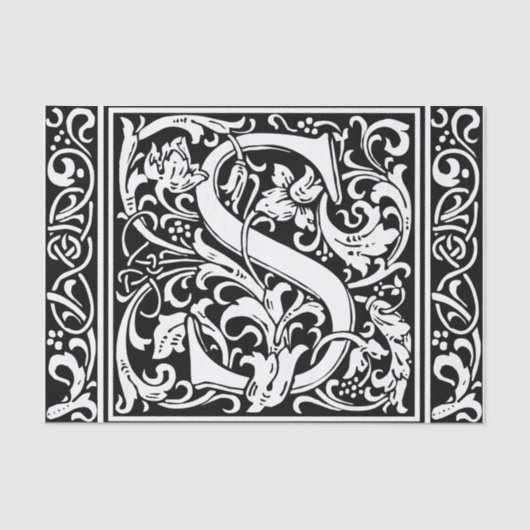 Letter S Middeleeuwse Monogram Art Nouveau Tissuepapier (Voorkant)