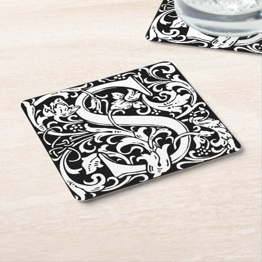 Letter S Middeleeuwse Monogram Art Nouveau Vierkante Kartonnen Onderzetter (Schuin)