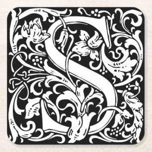 Letter S Middeleeuwse Monogram Art Nouveau Vierkante Kartonnen Onderzetter