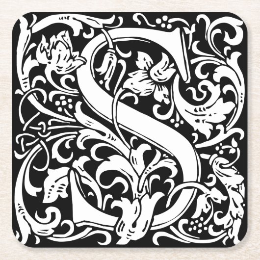 Letter S Middeleeuwse Monogram Art Nouveau Vierkante Kartonnen Onderzetter (Voorkant)