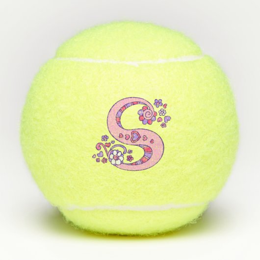 Letter S-monogram meisjes gepersonaliseerde doodle Tennisballen (Voorkant)