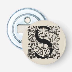 Letter S Monogram Vintage Keltische Knoopprint Button Flesopener