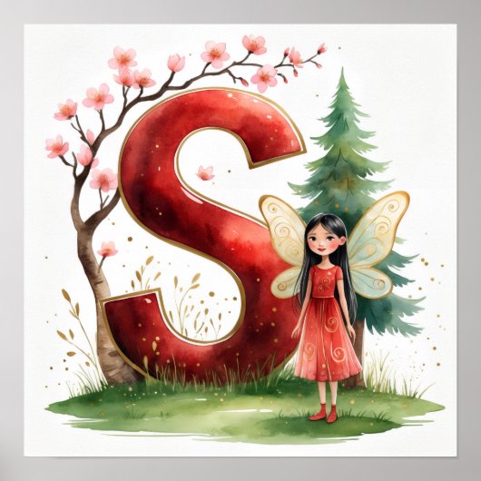 Letter S Seasonal Fairy Poster Cherry Blossom Art (Devant)