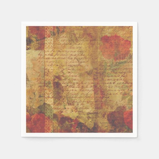  Letter Script Red Botanical Art Ephemera Servet (Voorkant)