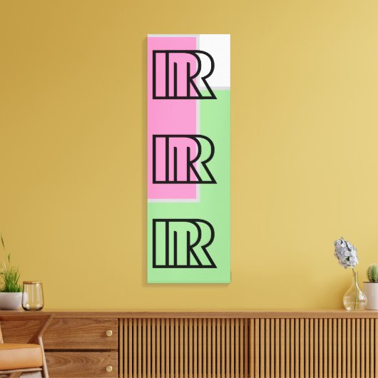 Letter STYLE R Patroonkleur, groen, roze, zwart Canvas Afdruk (Insitu (Woonkamer))