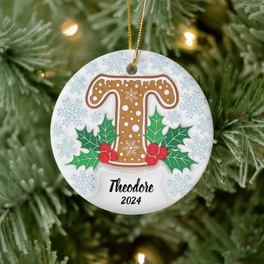 Letter T Aangepaste naam Monogram Kerstmis Keramisch Ornament (Boom)