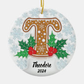 Letter T Aangepaste naam Monogram Kerstmis Keramisch Ornament (Voorkant)