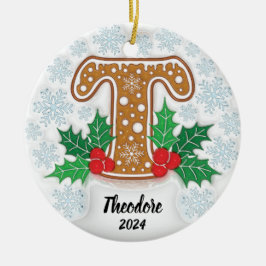 Letter T Aangepaste naam Monogram Kerstmis Keramisch Ornament