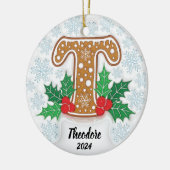 Letter T Aangepaste naam Monogram Kerstmis Keramisch Ornament (Links)
