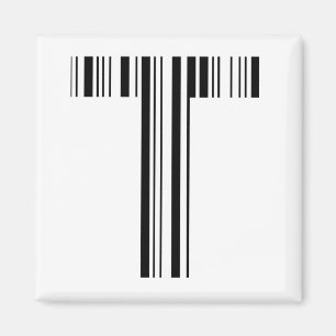 LETTER T BAR CODE Eerste Initiaal Barcodepatroon Magneet