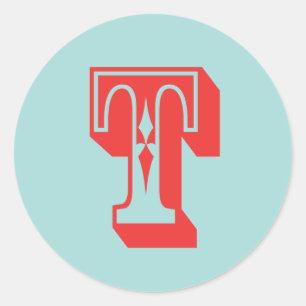 Letter T carnaval stijl monogram initiaal gunst Ronde Sticker