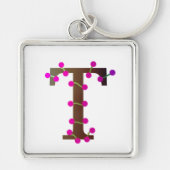 Letter T decoratief initiaal op wit Sleutelhanger (Voorkant)