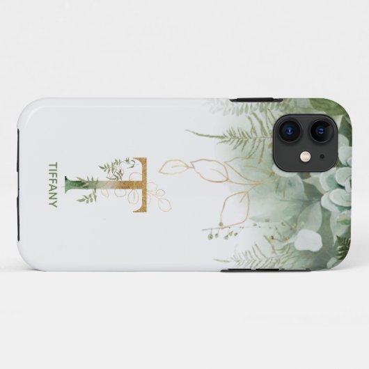 Letter T Fern & Succulent Hoesje-Mate iPhone Case (Achterkant (horizontaal))