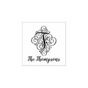 Letter T Initiaal Elegant Flourish Monogram Name Rubberstempel