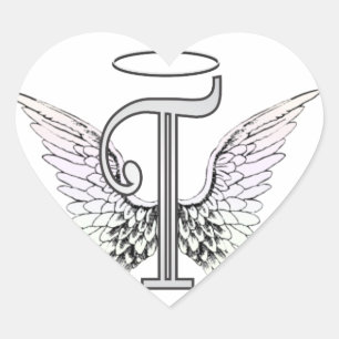 Letter T Initiaal Monogram met Angel Wings & Halo Hart Sticker