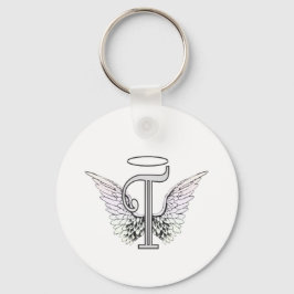 Letter T Initiaal Monogram met Angel Wings & Halo Sleutelhanger