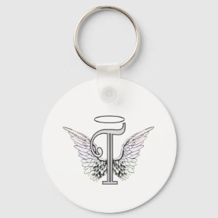 Letter T Initiaal Monogram met Angel Wings & Halo Sleutelhanger